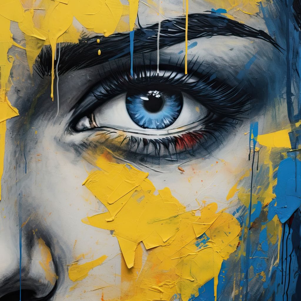 Blue Yellow Urban Graffiti Eye Canvas Wall Art