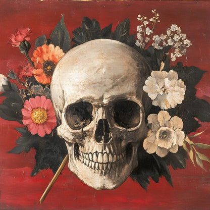 Skull and Floral Reverie Canvas Wall Art