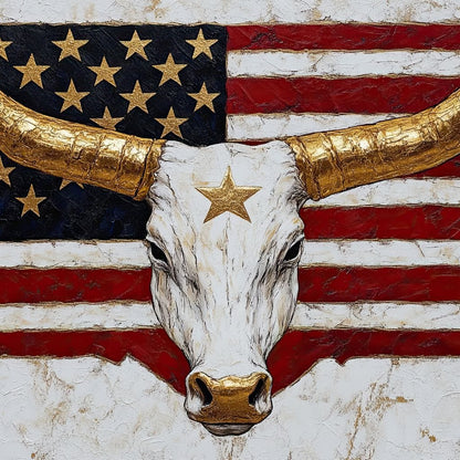 Golden Longhorn Patriotic Pride Canvas Wall Art