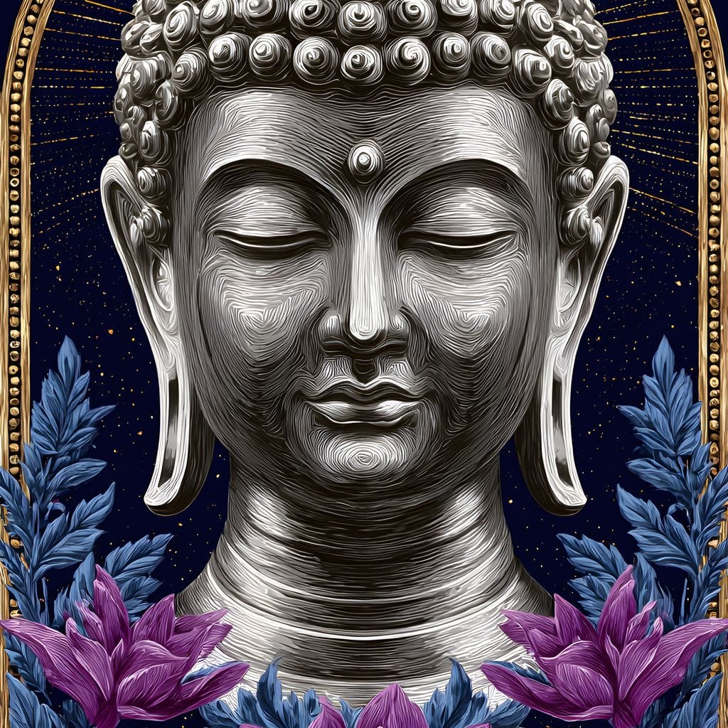 Buddha Lotus Radiance Under Stars Canvas Wall Art
