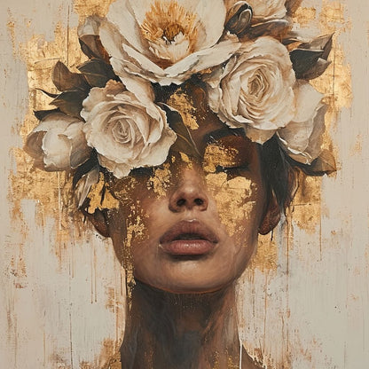 Golden Petal Visage Canvas Wall Art