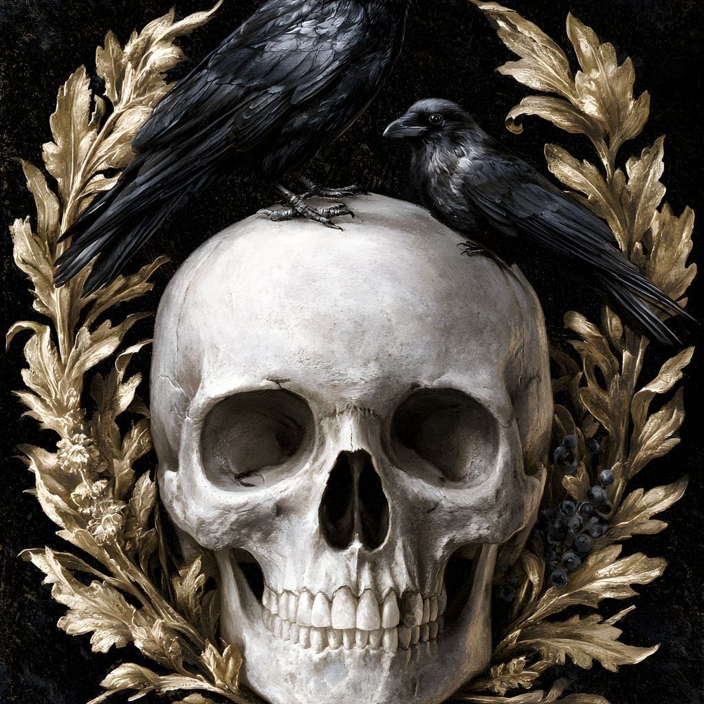 Gilded Crows Upon Bone Canvas Wall Art