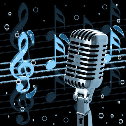 Vintage Microphone & Blue Notes Canvas Wall Art