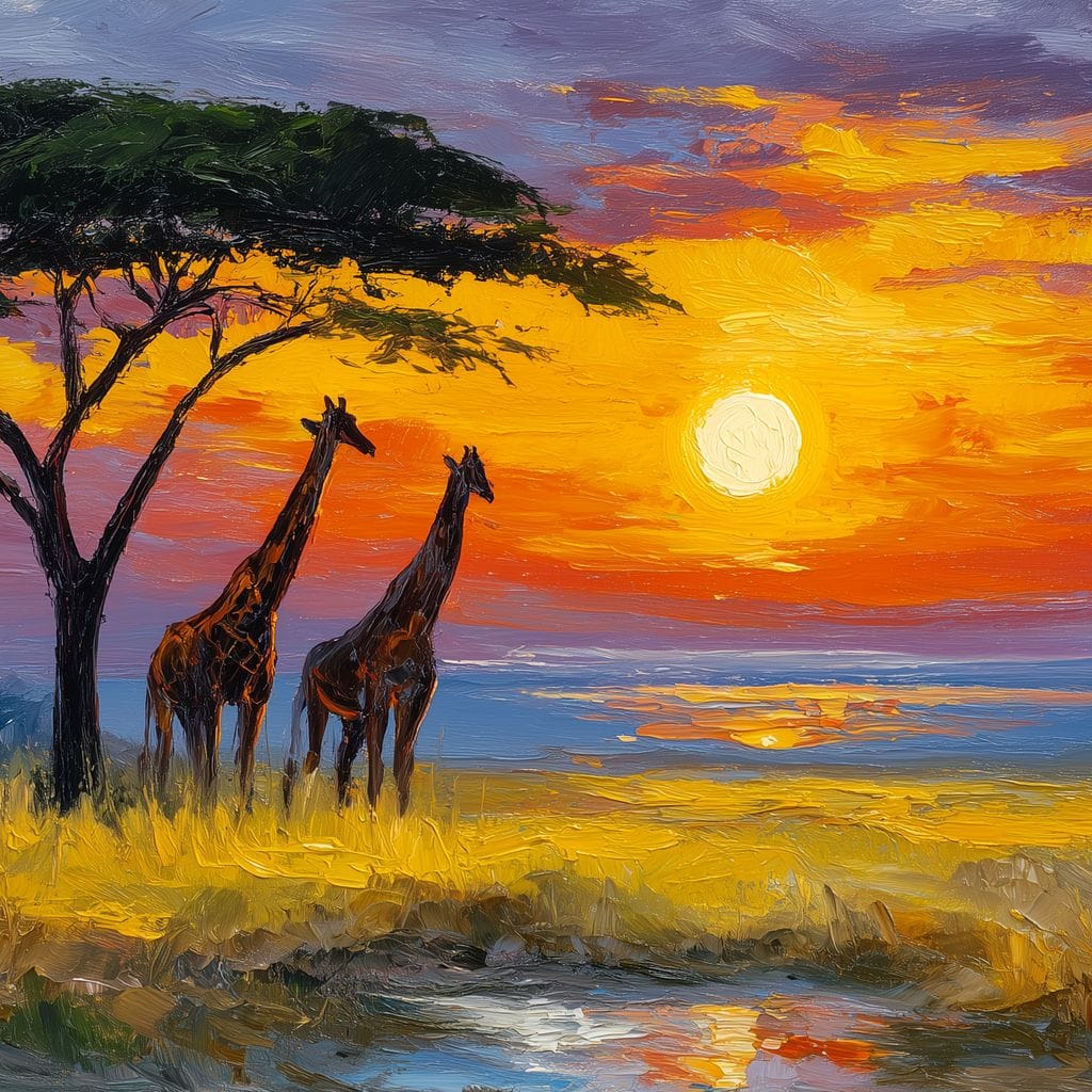 Savanna Giraffes Sunset Glow Canvas Wall Art