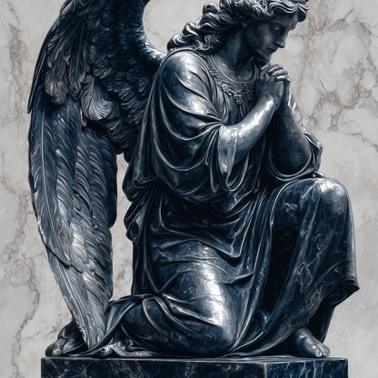 Midnight Marble Angel Prayer Canvas Wall Art
