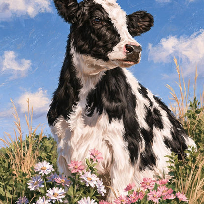 Gentle Pasture Cow Under Summer Skies Canvas Wall Art
