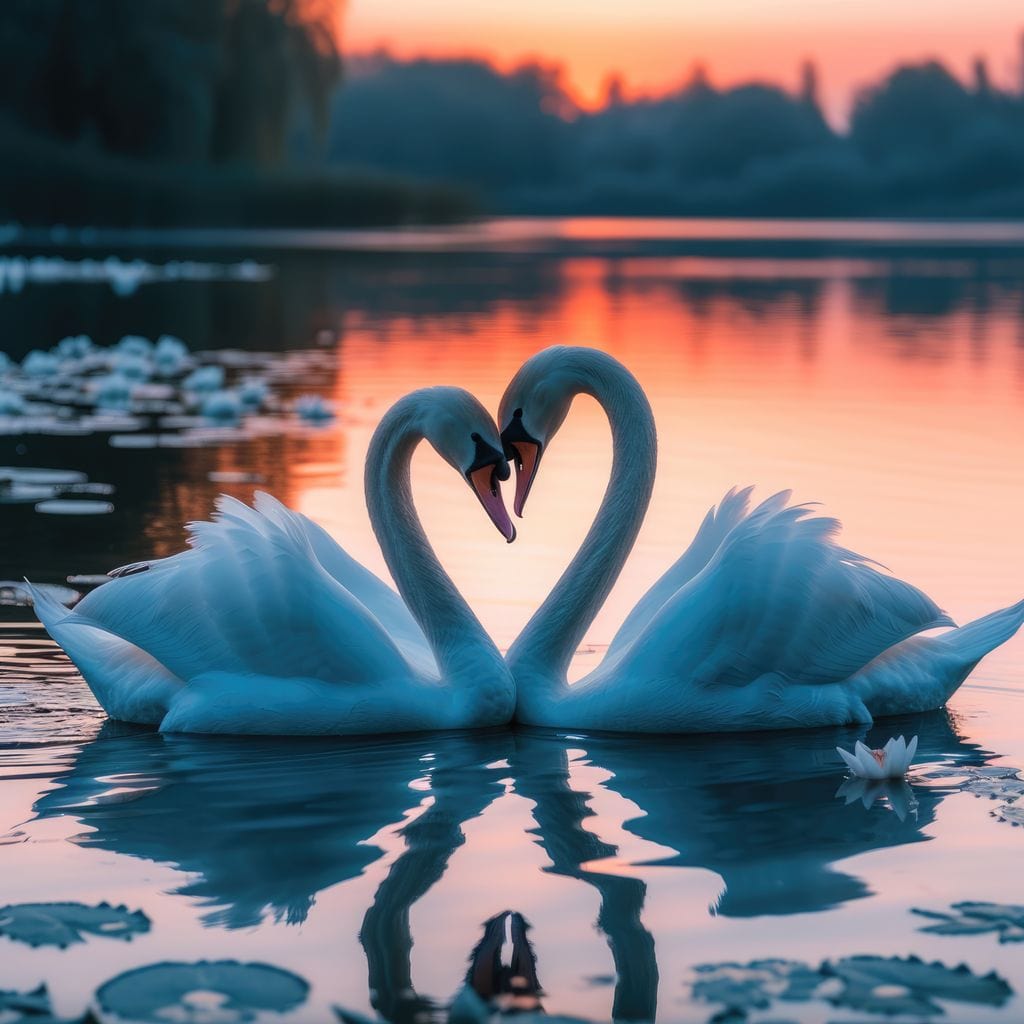 Swans In Love Canvas Wall Art