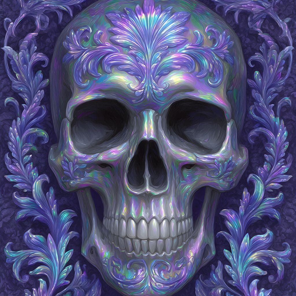 Prismatic Skull Baroque Flourish Canvas Wall Art