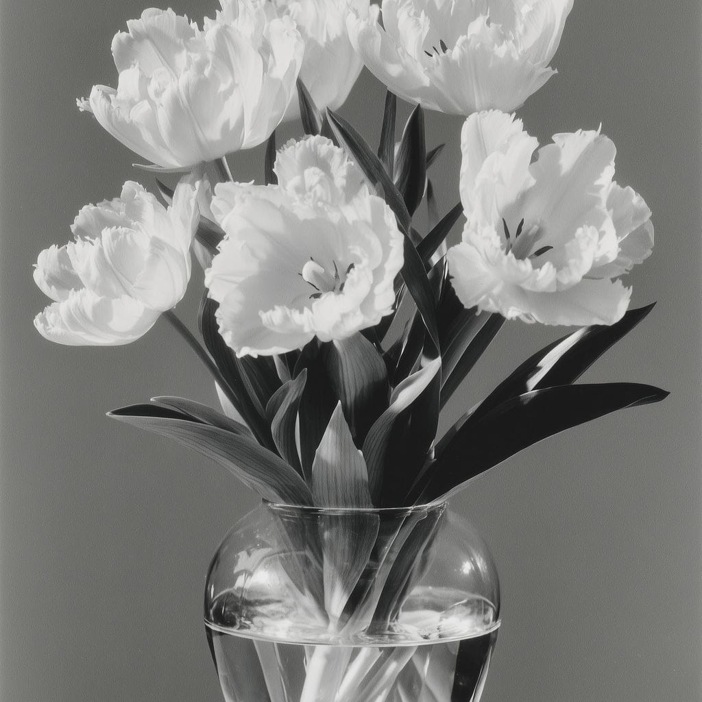 Monochrome Tulips Glass Vase Canvas Wall Art