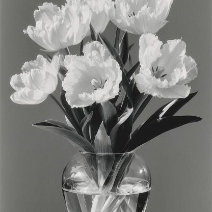 Monochrome Tulips Glass Vase Canvas Wall Art