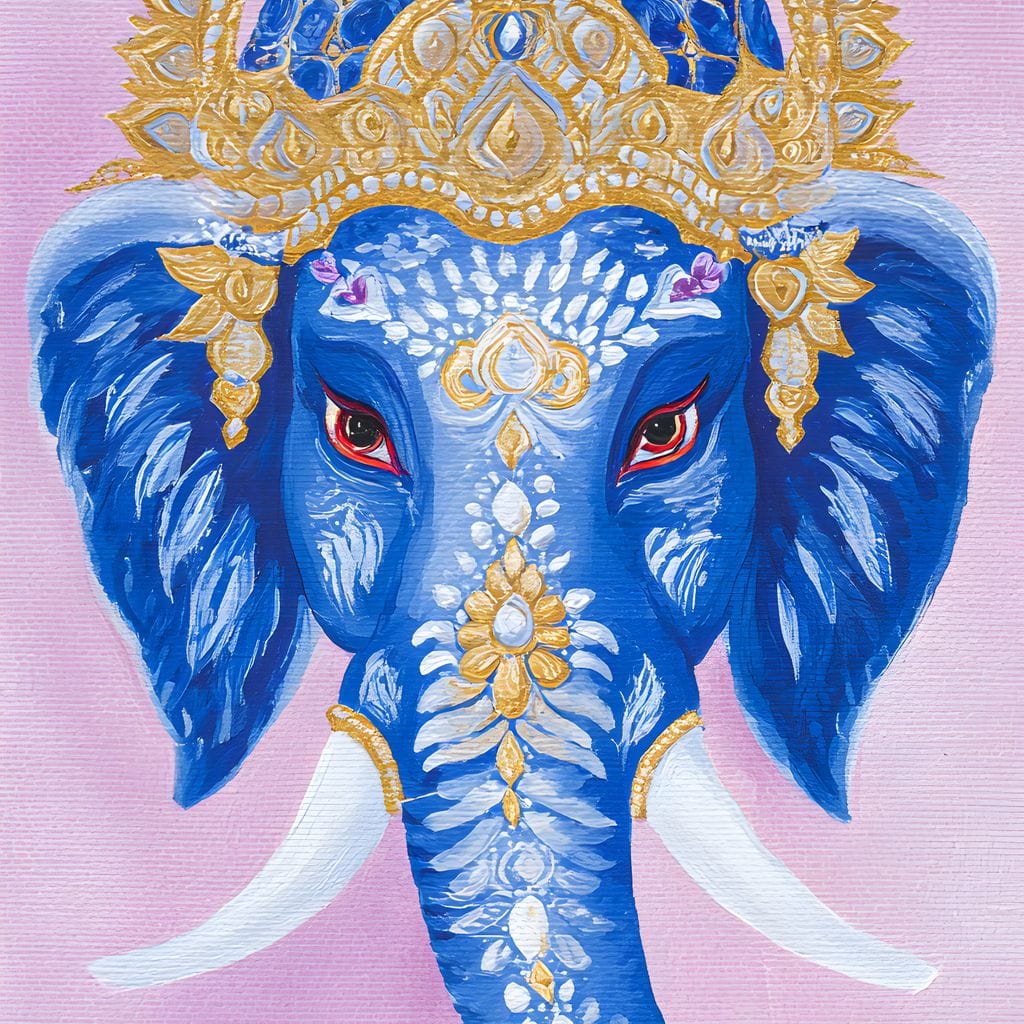 Royal Sapphire Ganesha Blessing Canvas Wall Art
