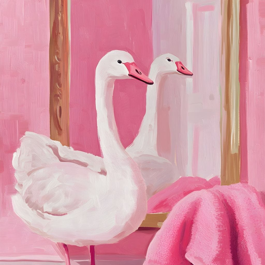 Swan in the Bathroom Canvas Wall Art