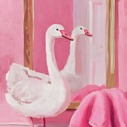 Swan in the Bathroom Canvas Wall Art
