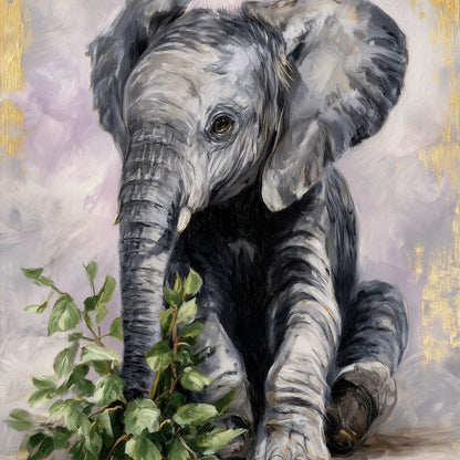 Gentle Elephant Calf Portrait Canvas Wall Art