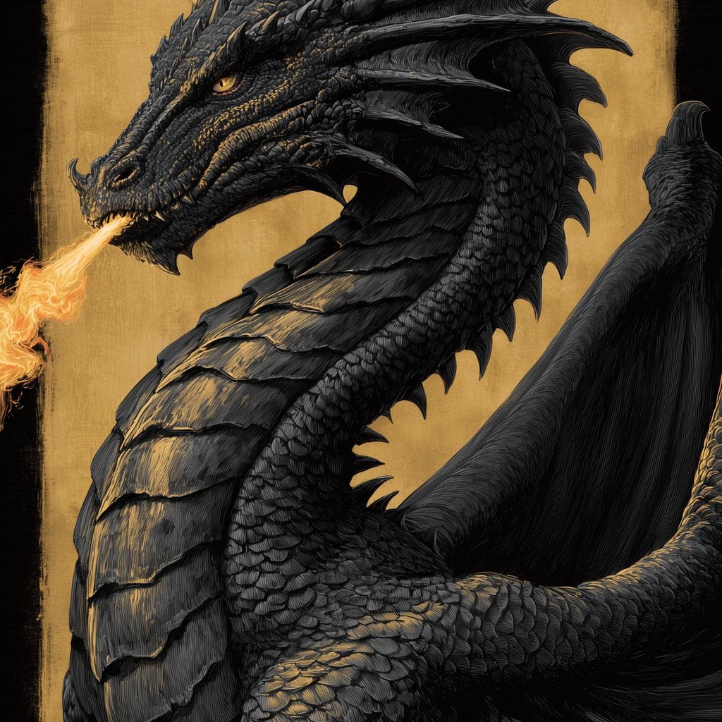 Golden Firebreath Dragon King Canvas Wall Art
