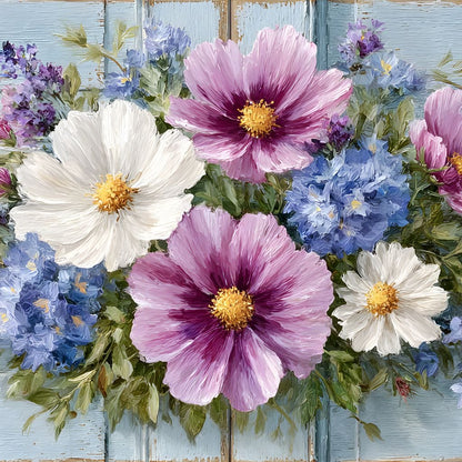 Rustic Pastel Cottage Flowers Canvas Wall Art