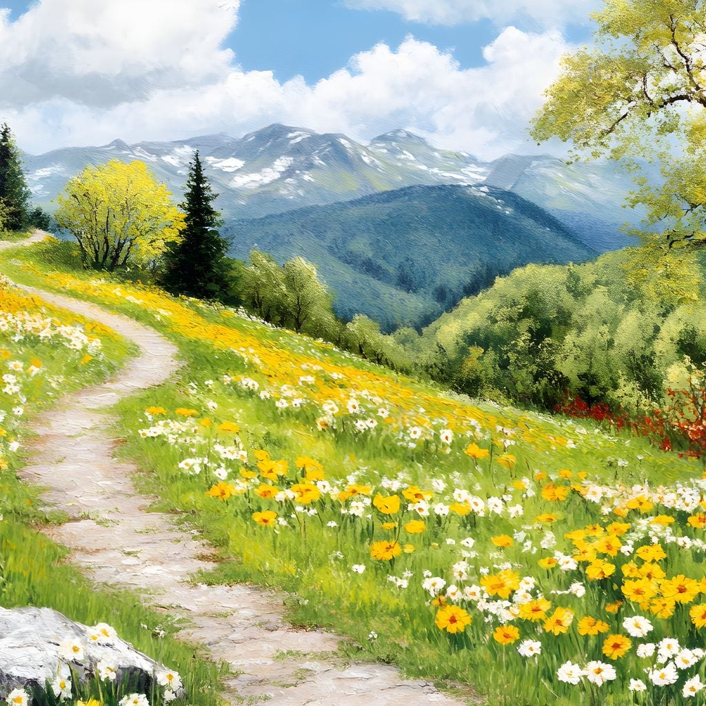Path Through Floral Meadow Canvas Wall Art