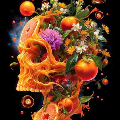 Floral Citrus Skull Energy Burst Canvas Wall Art