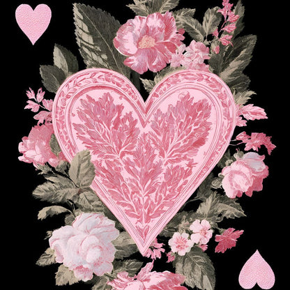 Floral Ace of Hearts Pink Rose Canvas Wall Art