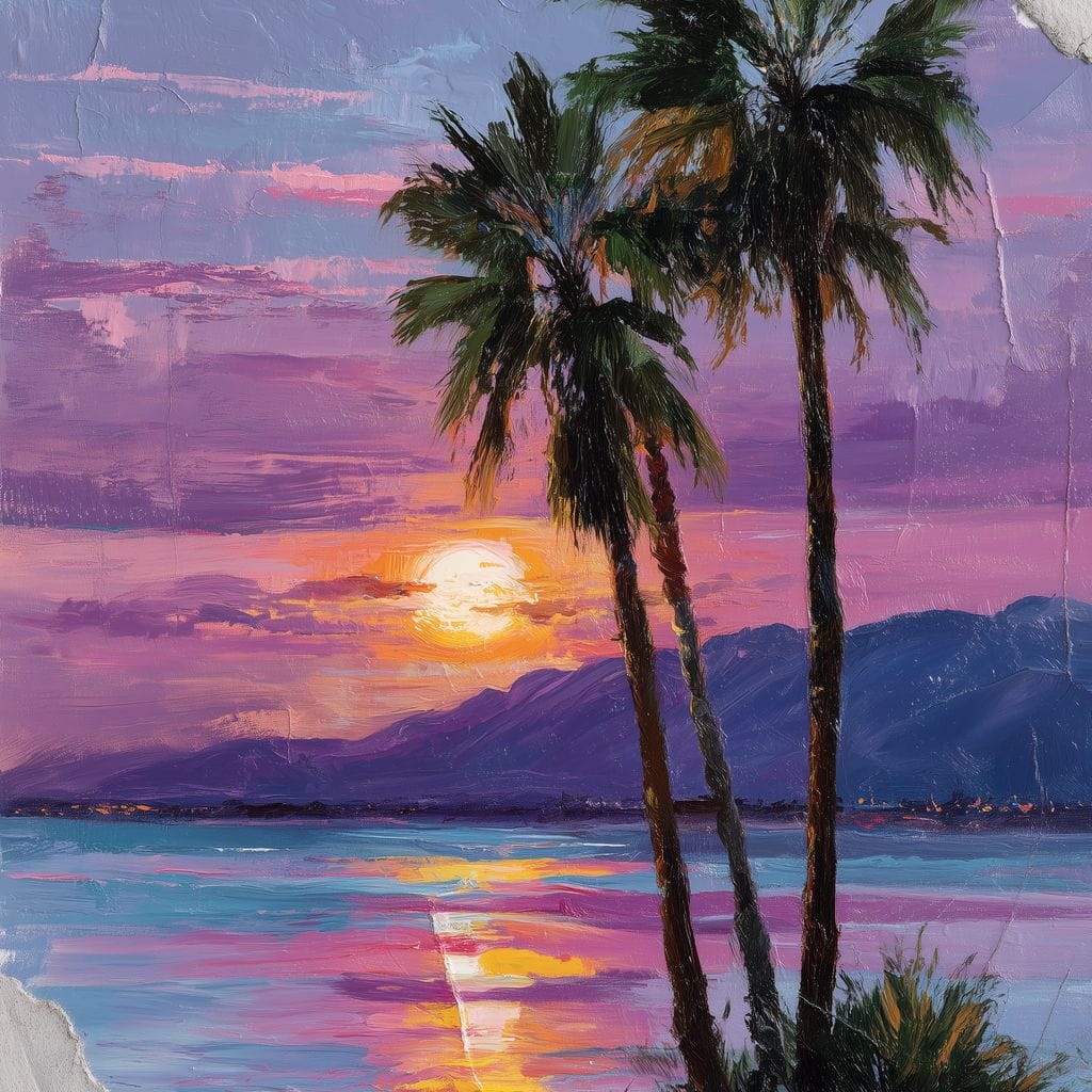 Palm Silhouettes Sunset Sky Canvas Wall Art