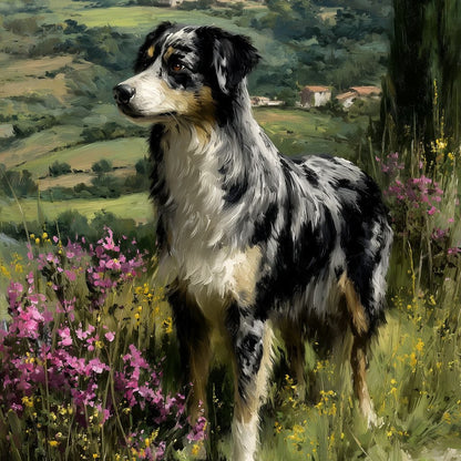 Australian Shepherd Meadow Sentinel Canvas Wall Art