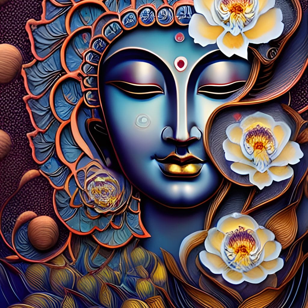 Buddha & Flowers Orange Canvas Wall Art