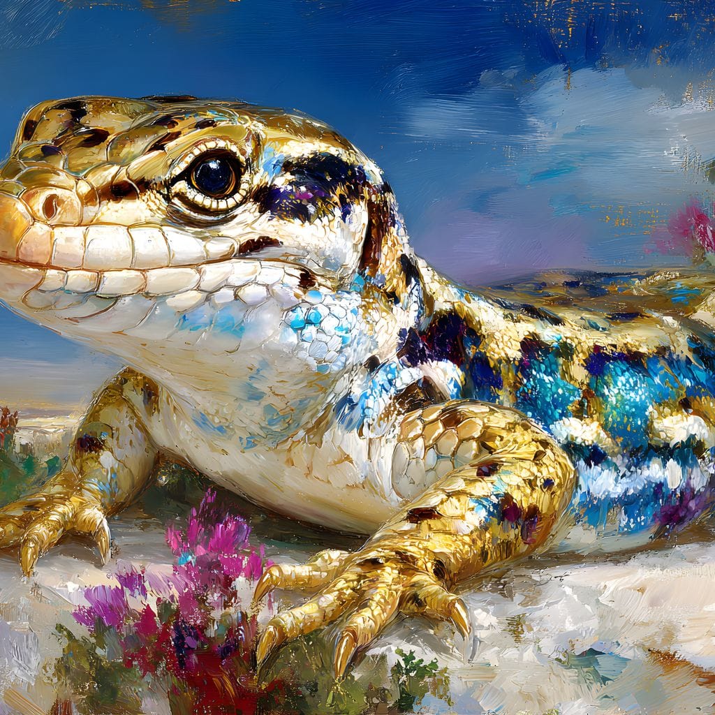 Golden Lizard Meadow Glow Canvas Wall Art