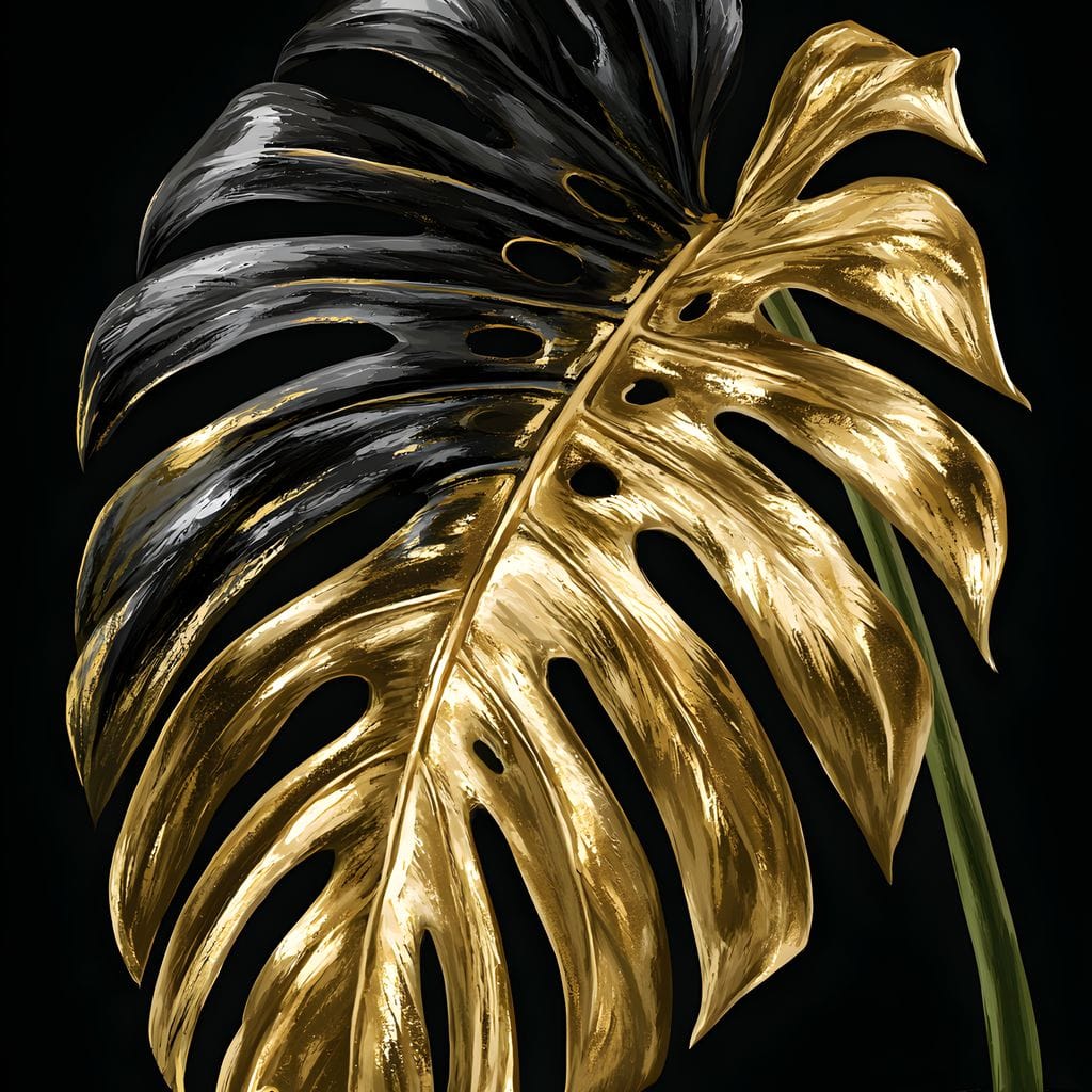 Gilded Leaf Of Dark Night Canvas Wall Art