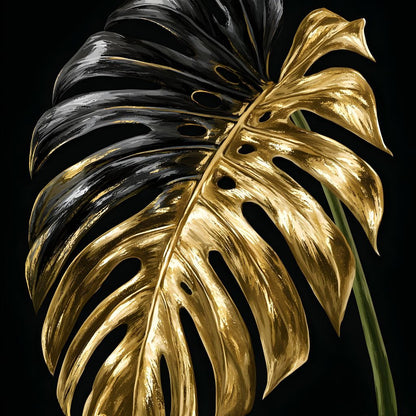 Gilded Leaf Of Dark Night Canvas Wall Art