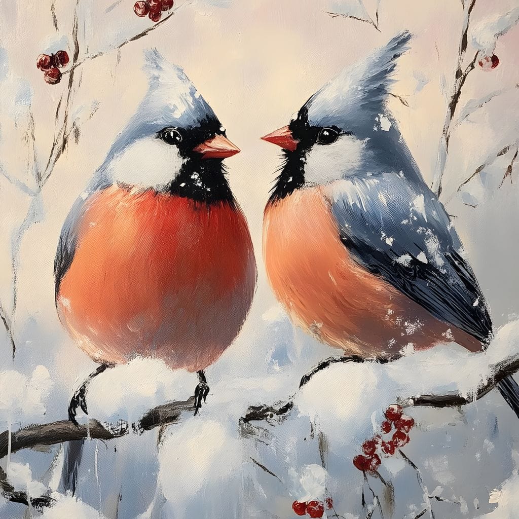 Winter Cardinals Berry Meeting Canvas Wall Art