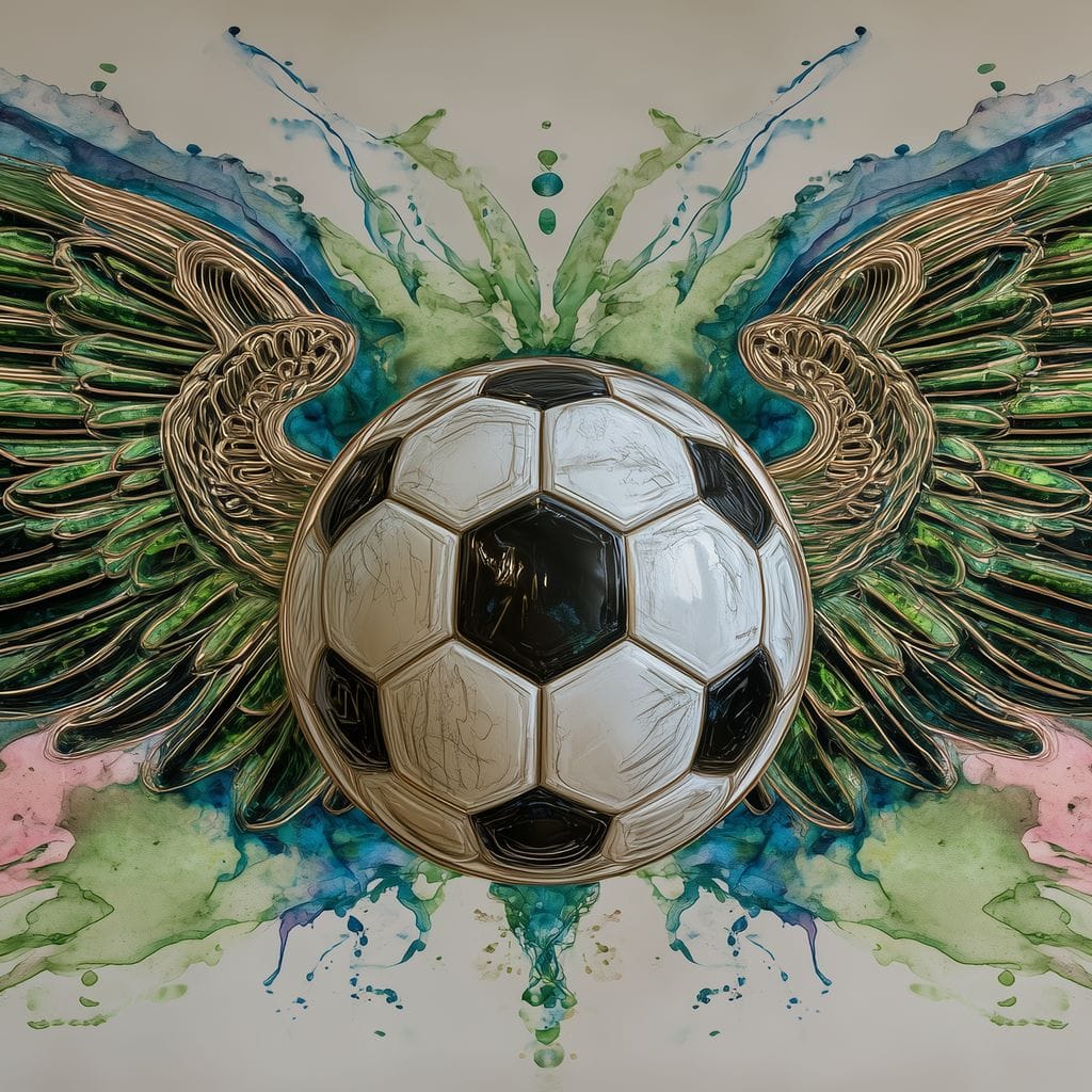 Winged Soccer Ball Watercolor Canvas Wall Art