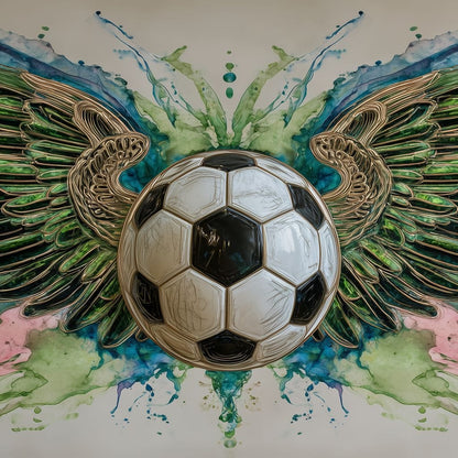 Winged Soccer Ball Watercolor Canvas Wall Art