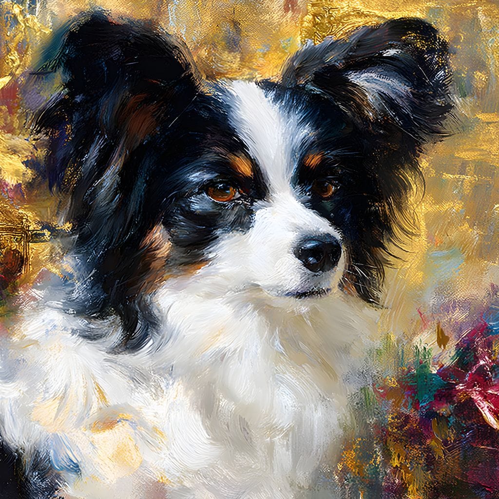 Golden Papillon Dog Portrait Canvas Wall Art
