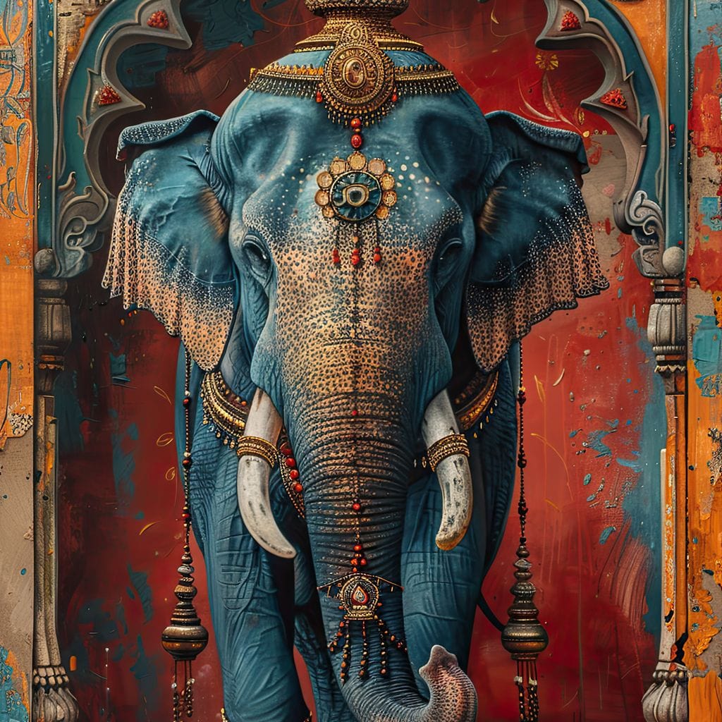 Majestic Sapphire Elephant Canvas Wall Art