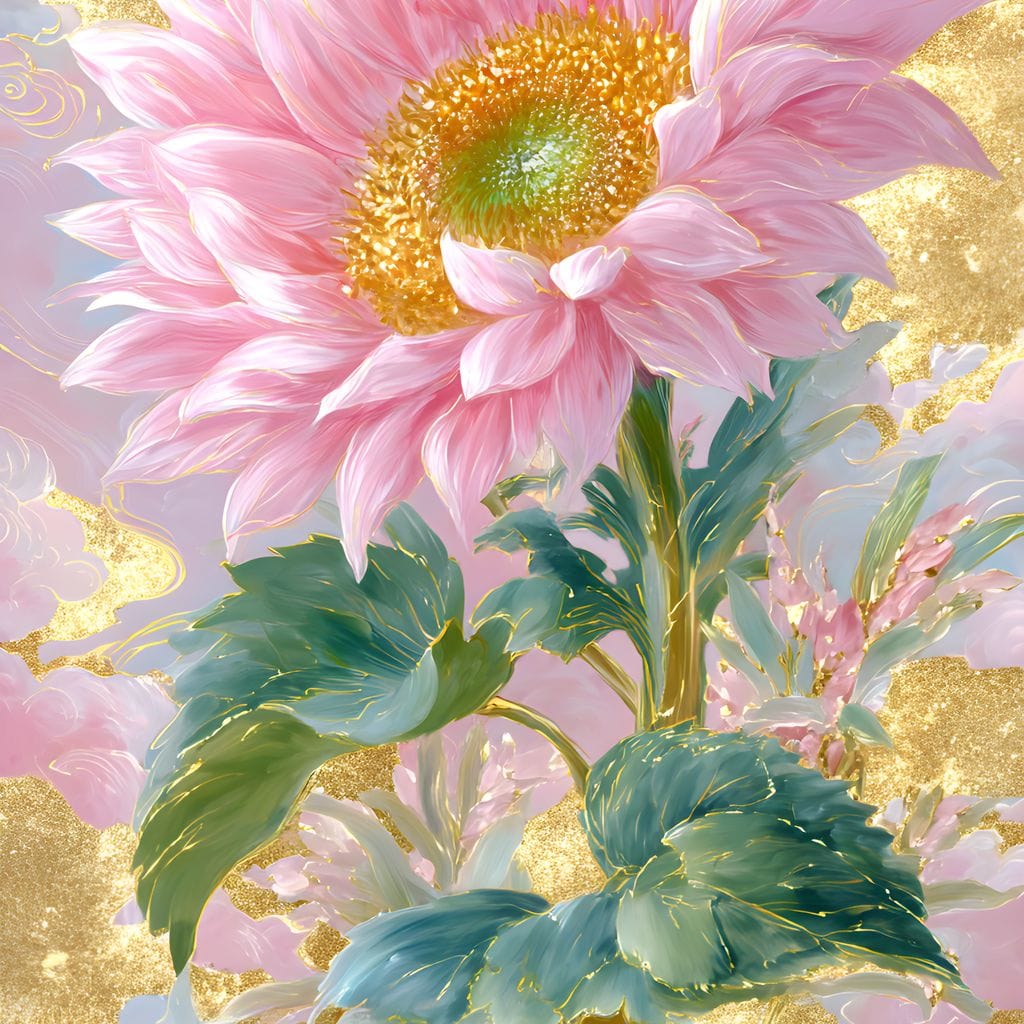 Golden Petal Reverie Blooming Canvas Wall Art