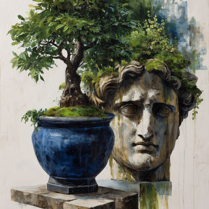 Blue Urn And Stone Head Grove Canvas Wall Art