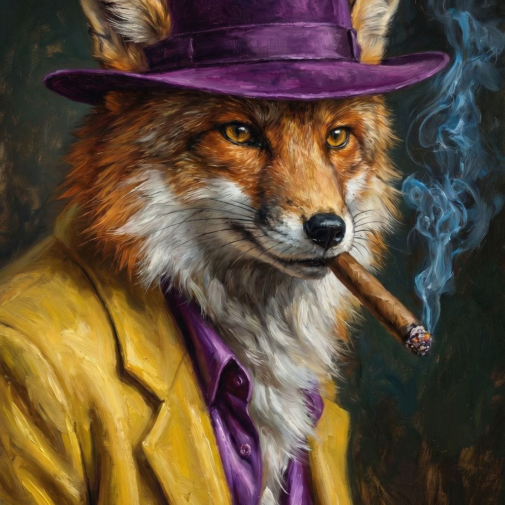 Gentleman Fox Smoking Cigar Canvas Wall Art