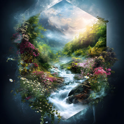 Hexagonal Nature Portal Cascade Canvas Wall Art