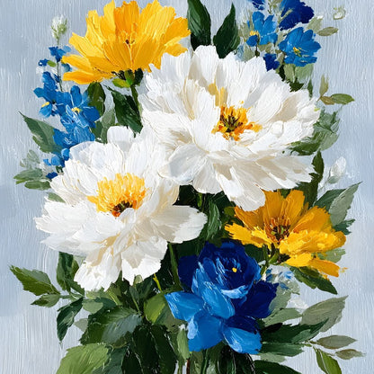 Golden White Blue Garden Posey Canvas Wall Art