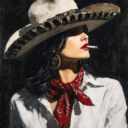 Noir Cowgirl Cigarette Glow Canvas Wall Art