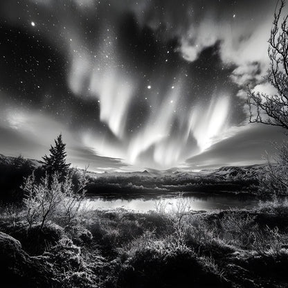 Monochrome Celestial Night's Embrace Canvas Wall Art