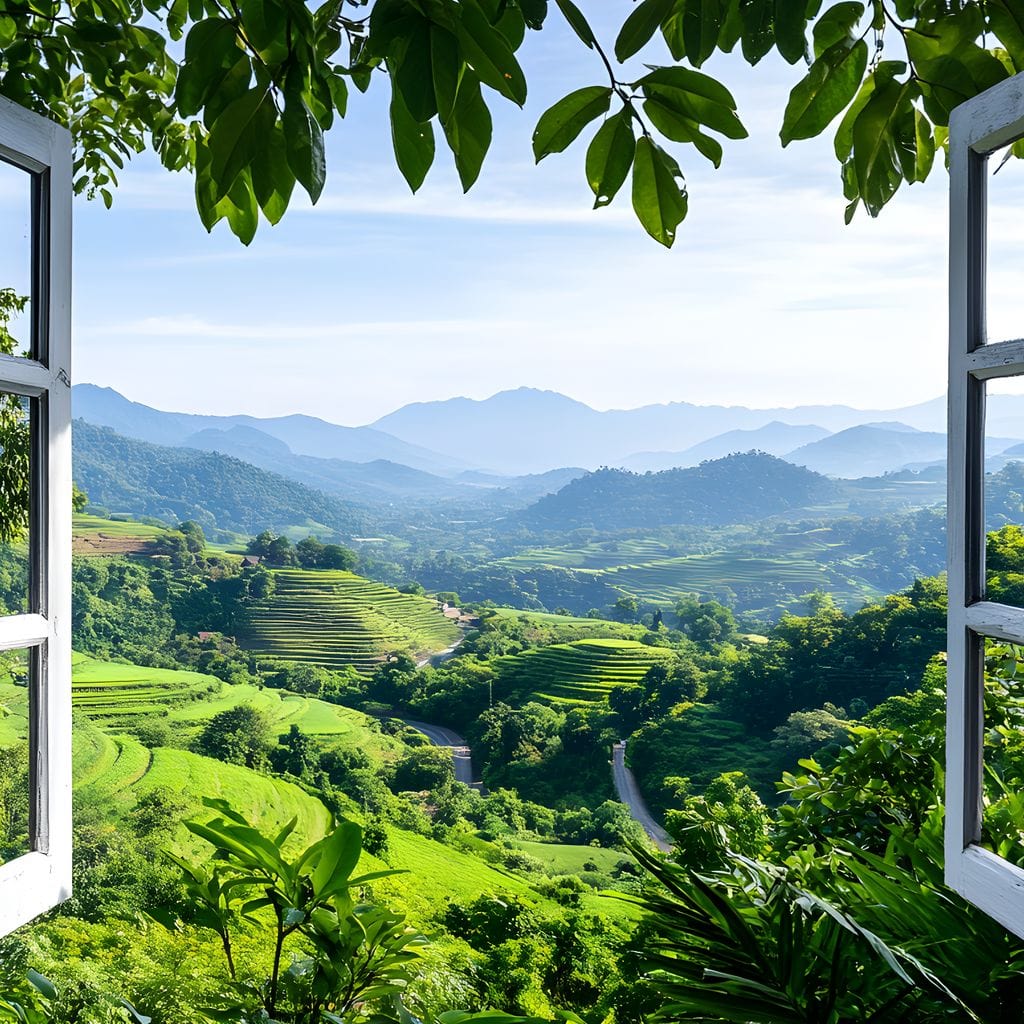 Open Window Over Terraced Valleys Canvas Wall Art