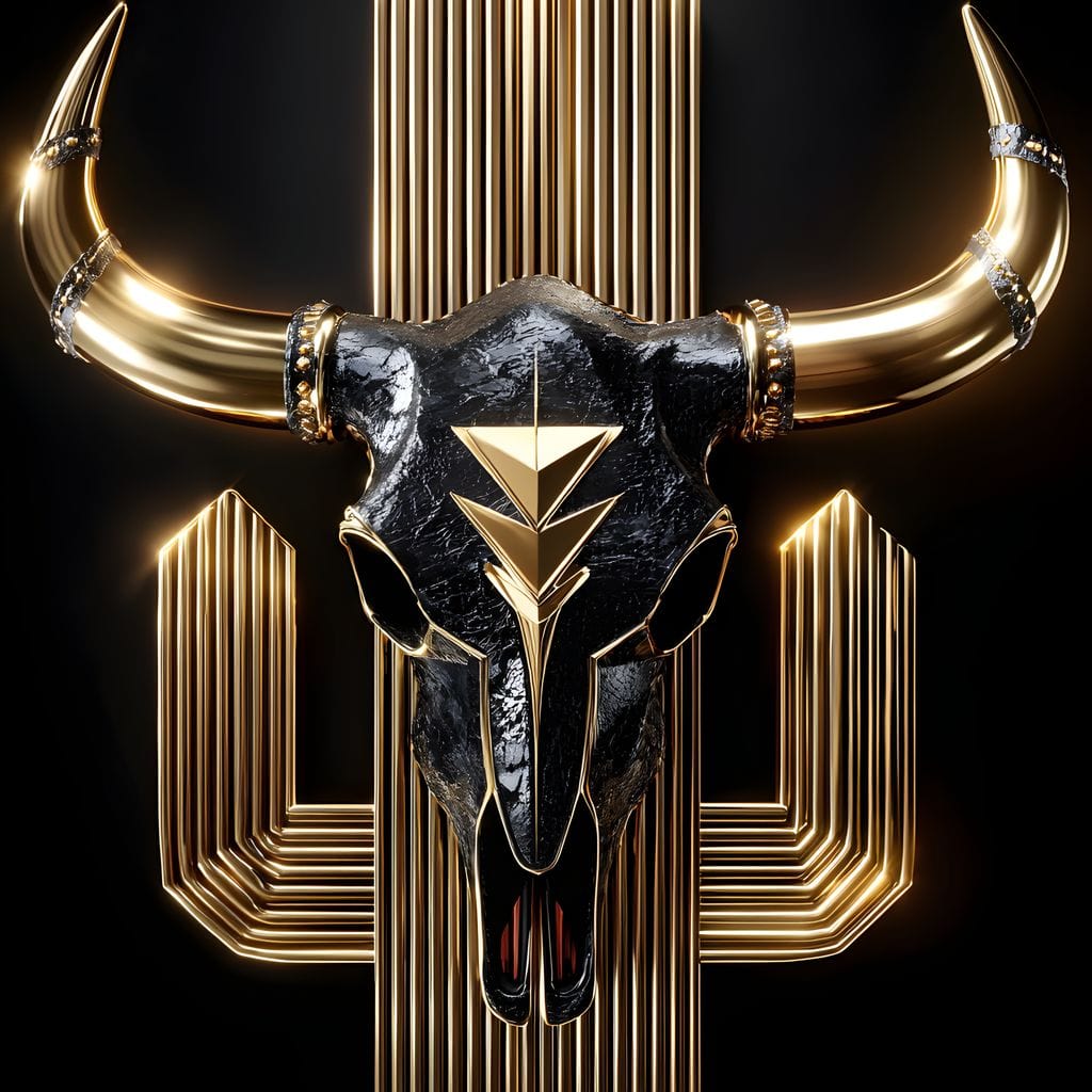 Golden Bull Deco Skull Majesty Canvas Wall Art