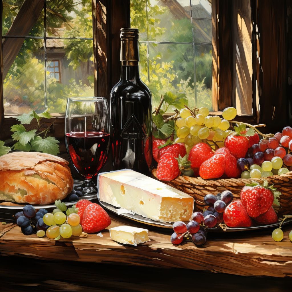 Fruit Cheese Wine 1 Canvas Wall Art