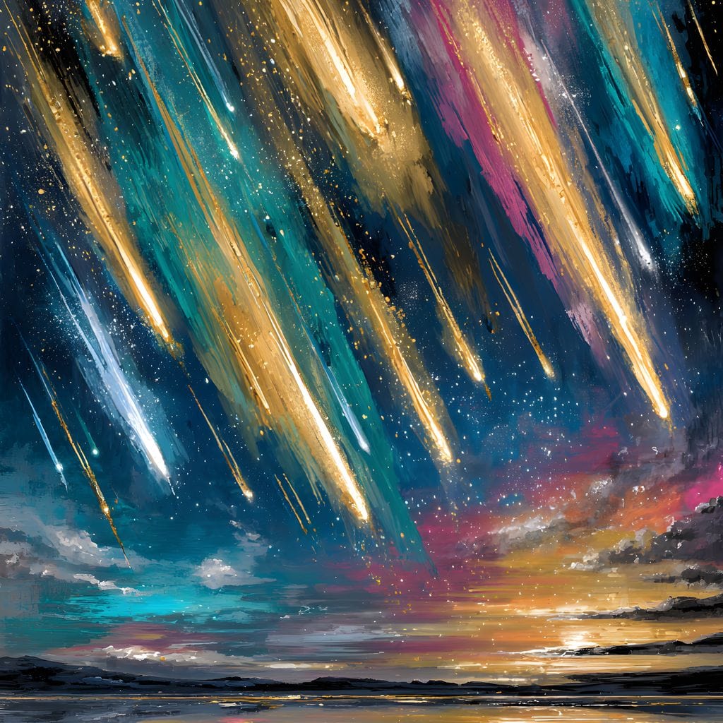 Golden Meteors Over Silent Lake Canvas Wall Art