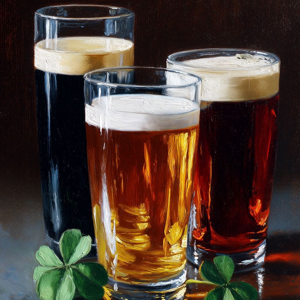 Stout Ale Lager With Shamrocks Canvas Wall Art