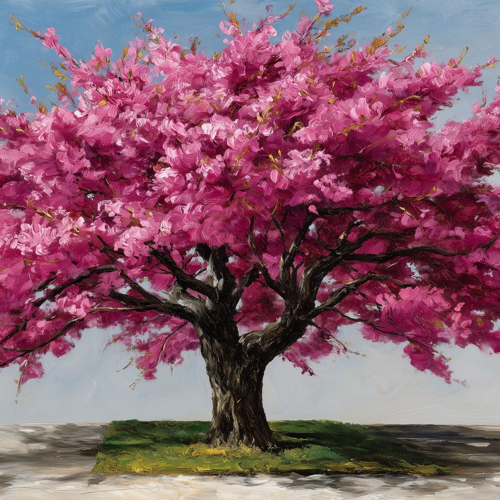 Pink Blossom Tree Oil Painting Canvas Wall Art