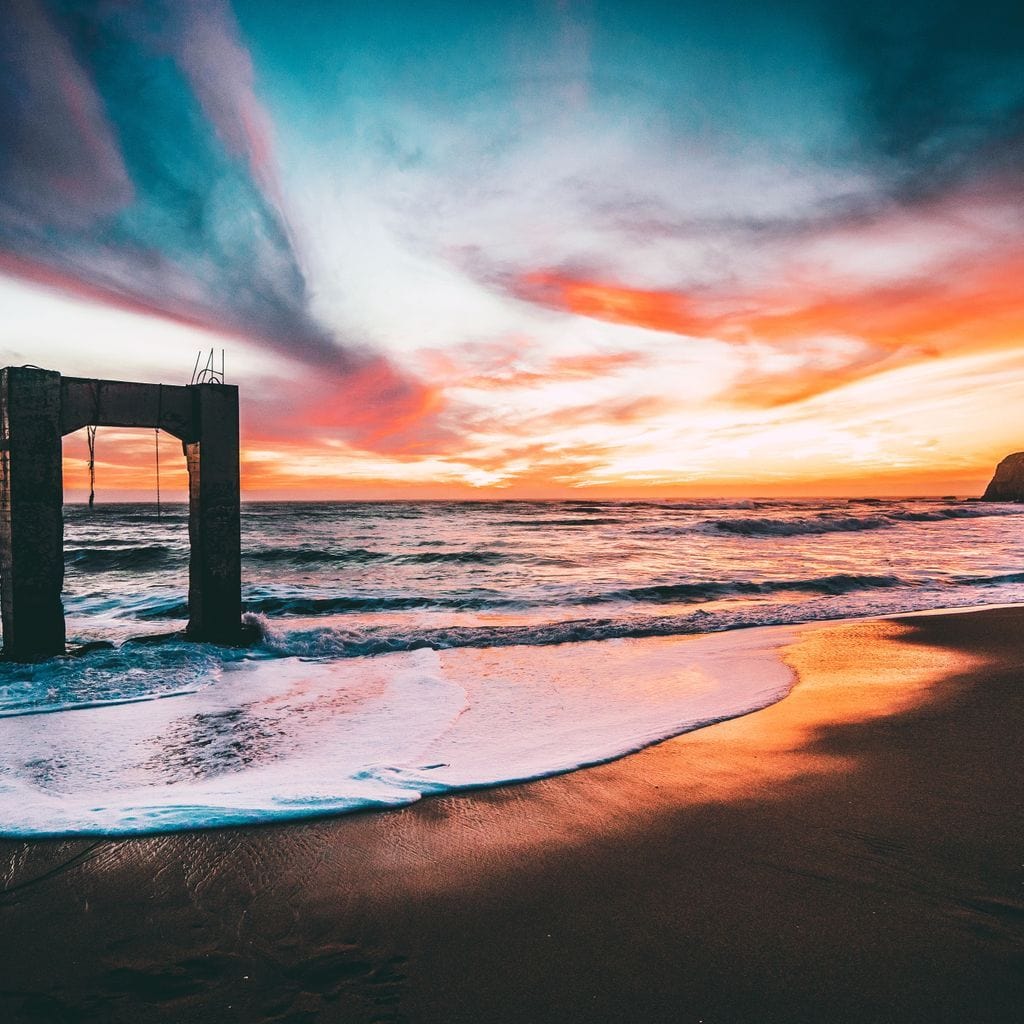 Beach Sunset Old Pier Canvas Wall Art
