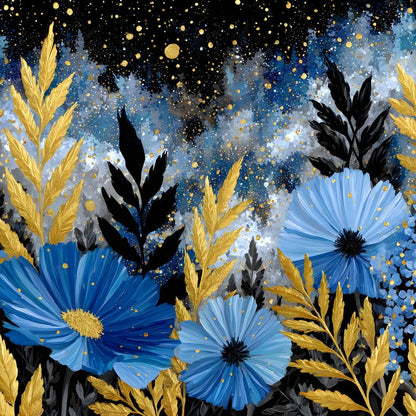 Midnight Blue Cosmos Goldleaf Canvas Wall Art