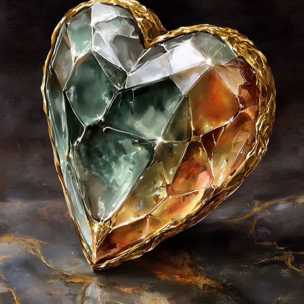Gilded Facet Heartstone Canvas Wall Art
